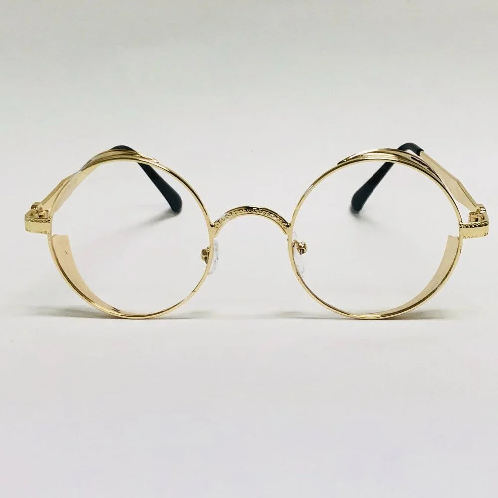 Round‎ Clear Lens Men Sunglasses Gold Frame Hip Hop Style Classic Shades Lentes